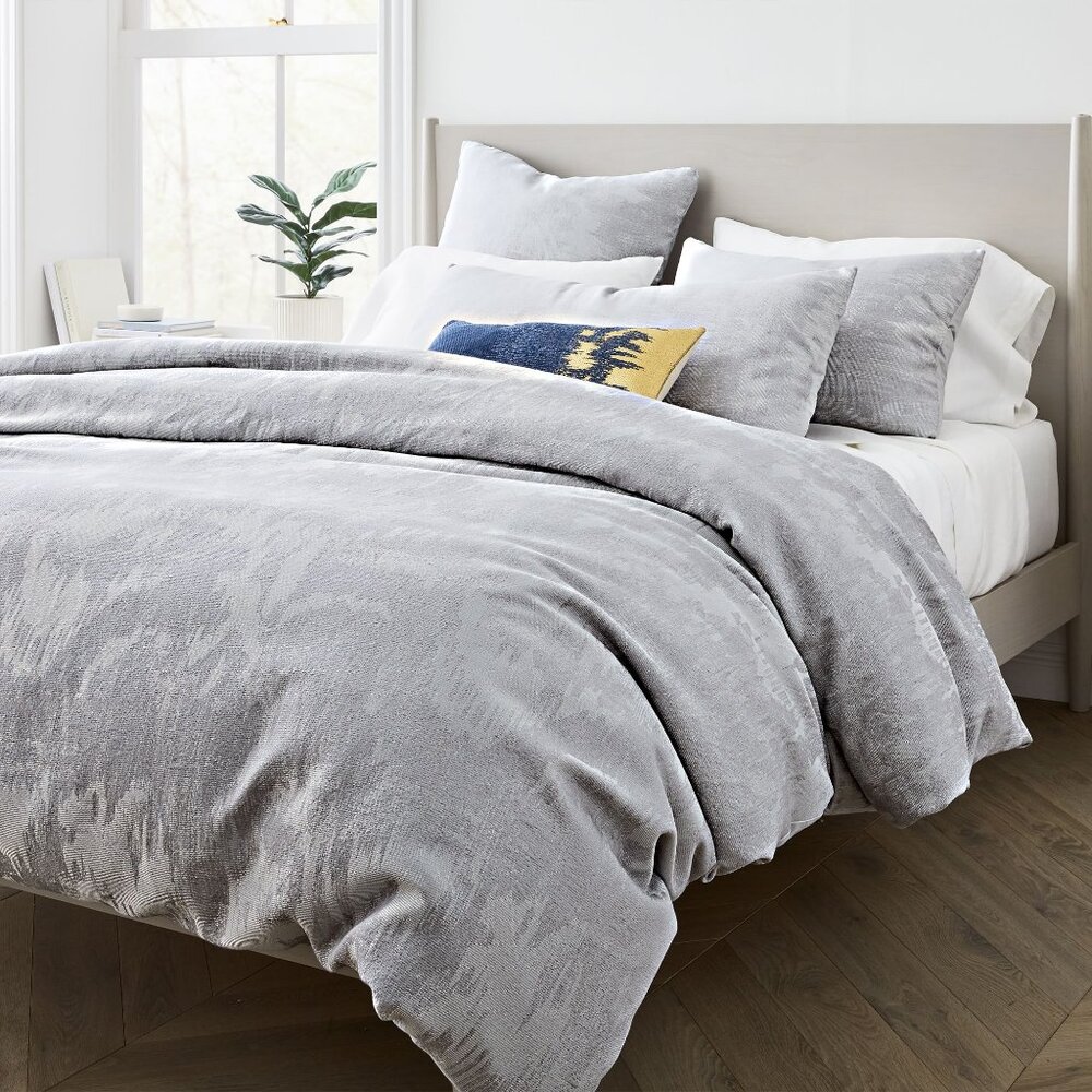 West Elm King Size Duvet Cover and 2 King Shams: Silky Tencel & Ikat Cotton Mate